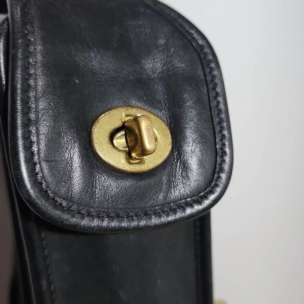 Vintage Coach black leather phone case with Strap